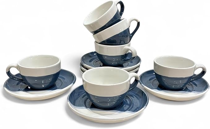 2 Ounce Espresso Cups with Saucers, Mini Ceramic Espresso Cups Set of 6, Espresso Cup Set, Coffee Mug Set for Latte, Macchiato, Demitasse Cups Set for Cafe, Microwave & Dishwasher Safe (Blue)
