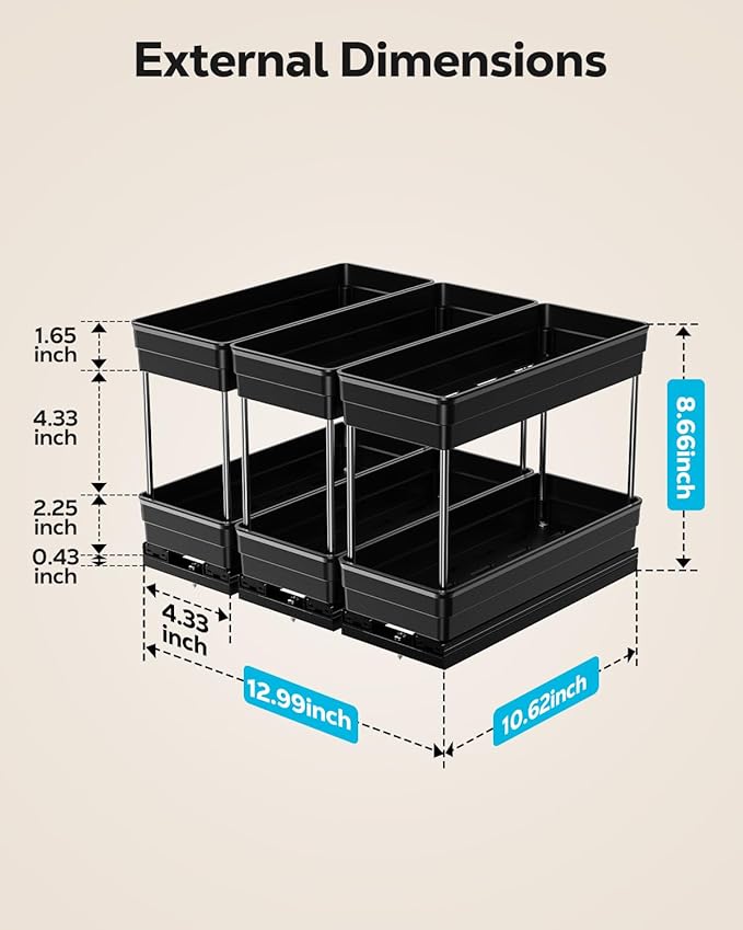 Nieifi Spice Organization for Cabinet-Vertical Spice Rack Pull Out-Spice Rack Organizer for Cabinet-4-1/3 inch Wide-Seasoning Kitchen Organizer-4.3" W x 10.6" D x 8.7" H-3 Pack-2 Tier