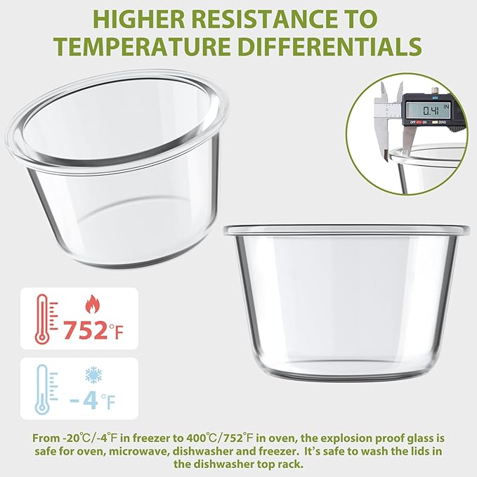 16oz Glass Meal Prep Containers with Lids, Airtight 2 Cup Glass Food Storage Containers Set, Heat-Resistant BPA-Free Container for Soup, Leftovers, Microwave, Oven, Dishwasher & Freezer Safe (6 Packs)