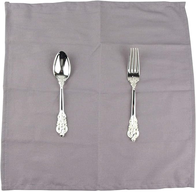 Solid Color Blended Thin Dinner Cloth Napkins - Set of 12 (40 x 40 cm) - for Events & Home Use (Silver)
