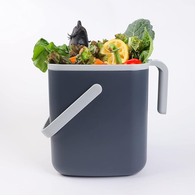 Blue Ginkgo Kitchen Compost Bin [5L / 1.32 GAL] – Filter-Free, Odor-Tight Countertop Food Waste Pail with Handles (Made in Korea, Gray)