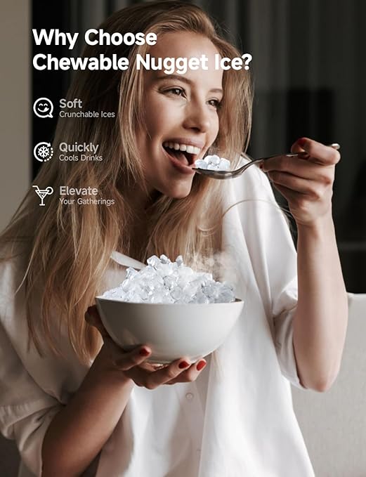 EUHOMY Nugget Ice Maker Countertop, 44Lbs/24H Pebble Ice Maker Machine, Self-Cleaning Pellet Ice Machine with Ice Scoop&Basket, Sonic Countertop Ice Machine for Home/Kitchen/Office(Black)