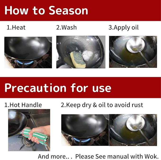 [Made in Japan] KOTE2 Light Weight Carbon Steel Wok 14 1/4" 2.73lb(30% less) Gas Fire Round Bottom Carbon Steel Handle No Rivets