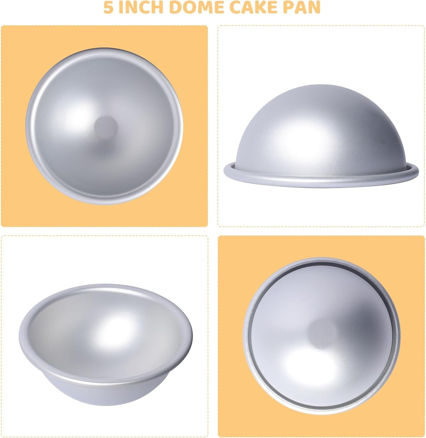 2 Pcs Dome Cake Pan Ball Cake Pans 5 Inch Football Anodized Aluminum Hemisphere Pan Nonstick Ball Shaped Cake Pans for Birthday DIY Cakes Wedding Anniversary Baking Tools (2, 5 inch)