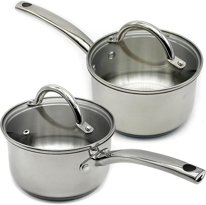 Stainless Steel Saucepan Glass Lid Steel handle Induction Impact Bonded 7 PCS Set