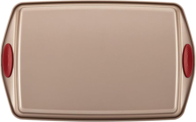 Rachael Ray Cucina Nonstick Bakeware Set Baking Cookie Sheets Cake Muffin Bread Pan, 10 Piece, Latte Brown with Cranberry Red Grips