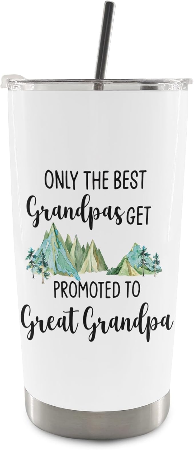 QASHWEY Great Grandpa Gifts Coffee Tumbler - GreatGrandpa Gifts, Fathers Day Travel Tumbler Mug Gift for GreatGrandpa, Promoted to Great Grandpa Stainless Steel Tumblers with Straw and Lid 20 oz