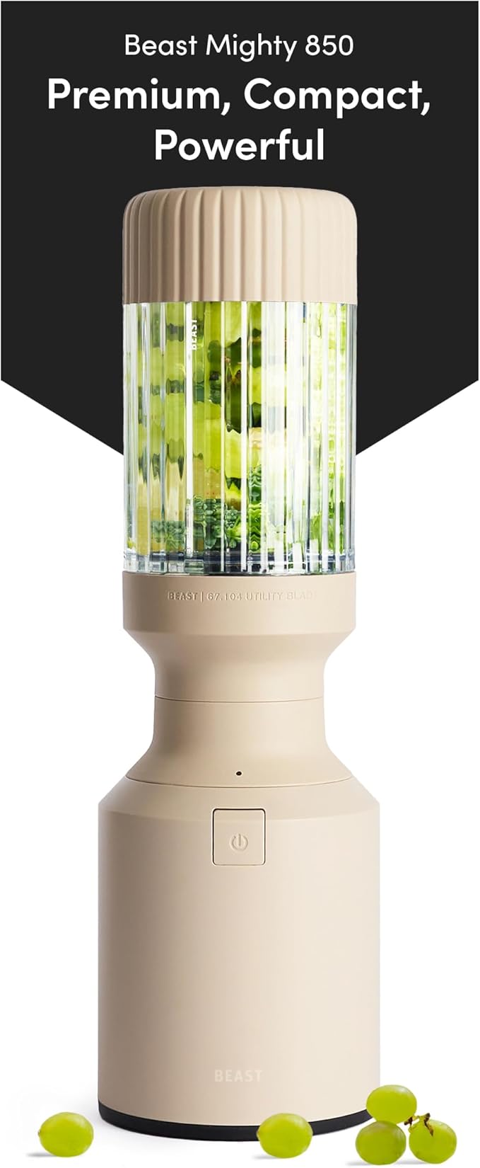 Beast Mighty 850 | Premium Compact Personal Blender | Smoothies, Shakes, Dressings, Sauces, Desserts, Dips | Blends Ice and Frozen Fruit | Includes Extra Lids and Straws | 850W (Sand)