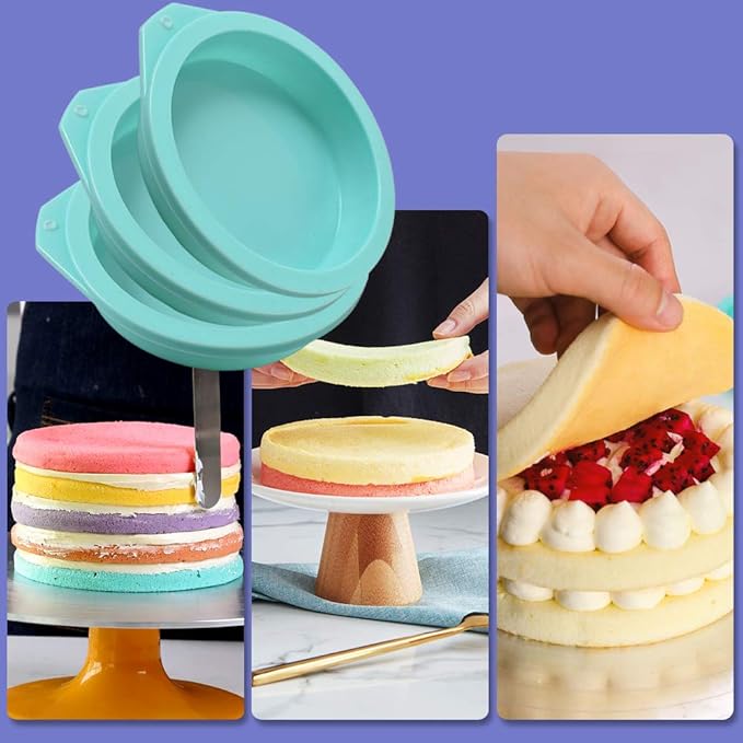 Newk Silicone Round Cake Mold, 6 Packs 4 Inch Silicone Disc Like Mold for Baking Cake, Resin Coaster, Layer Cakes, Cheese Cakes, Rainbow Cakes – 4"