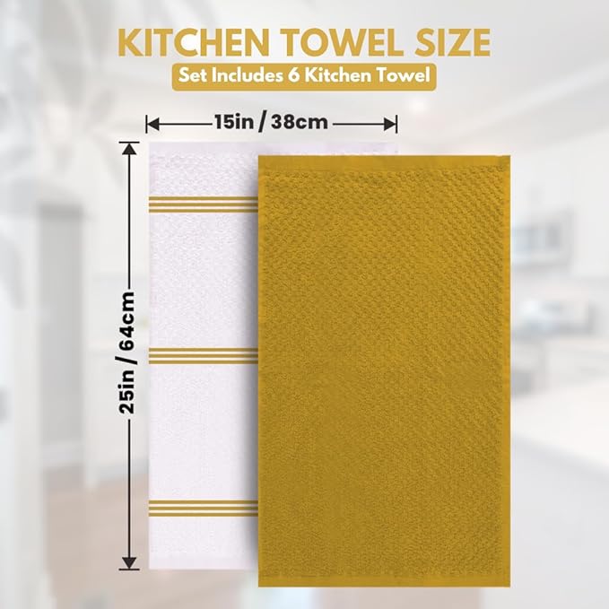 Infinitee Xclusives 100% Cotton Kitchen Towels - 15x25 Inch Ultra Soft Tea Towels, Super Absorbent Terry Dish Towel for Kitchen Linens |Radiant Yellow|