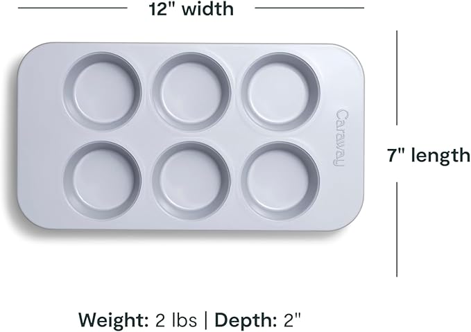 Caraway Nonstick Ceramic 6 Cup Muffin Pan Duo – Non-Toxic, PTFE & PFOA Free – Oven Safe – Aluminized Steel Core – Small Muffin Pan for Baking Cupcakes, Muffins & More - Navy