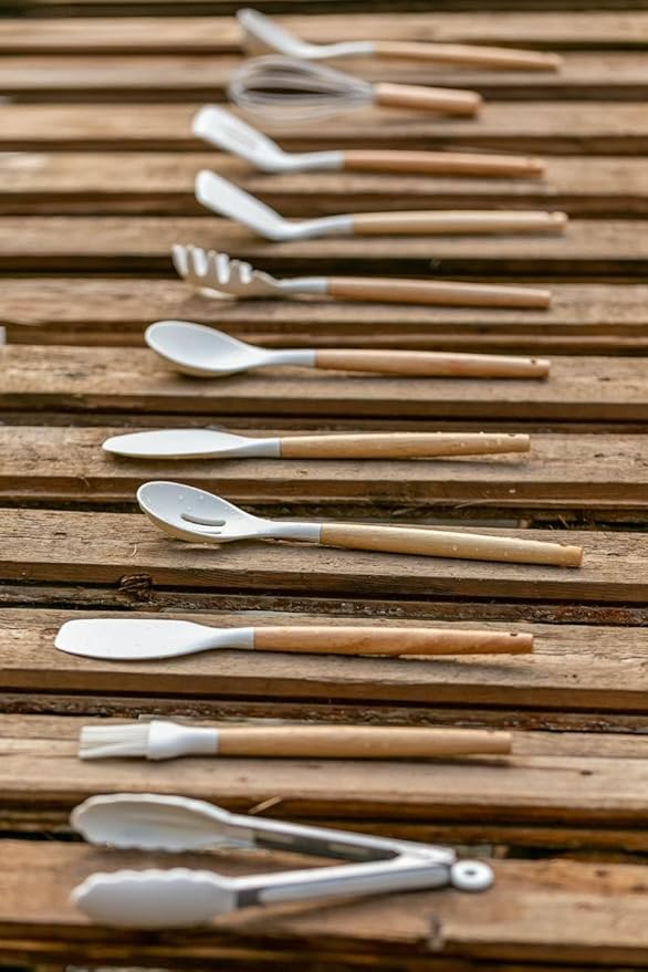 Silicone Kitchen Utensil Set - 11 pcs Heat Resistant Non-Stick Cooking Tools with Wooden Handles