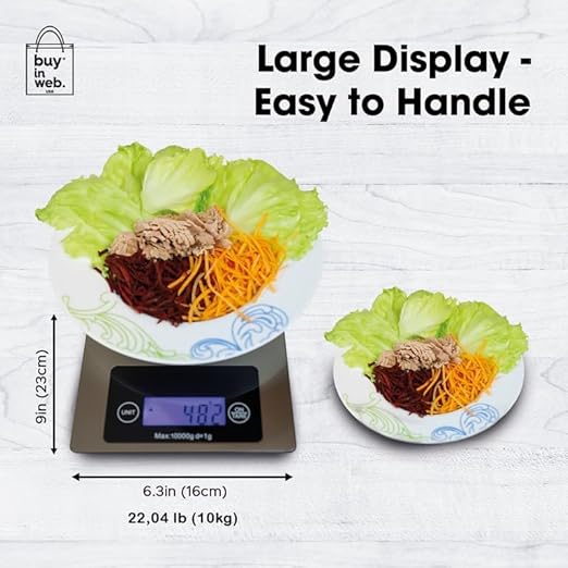 BUY IN WEB USA Large Food Scale, 22 lb (10 kg) Stainless Steel Digital Kitchen Scale for Grams and Ounces, for Dieting, Baking, Cooking, Large LCD Display