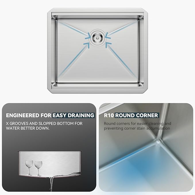 Lordear Undermount Kitchen Sink 23 x 19 Inch, 16 Gauge Stainless Steel Single Bowl Workstation With Cutting Board, Handmade