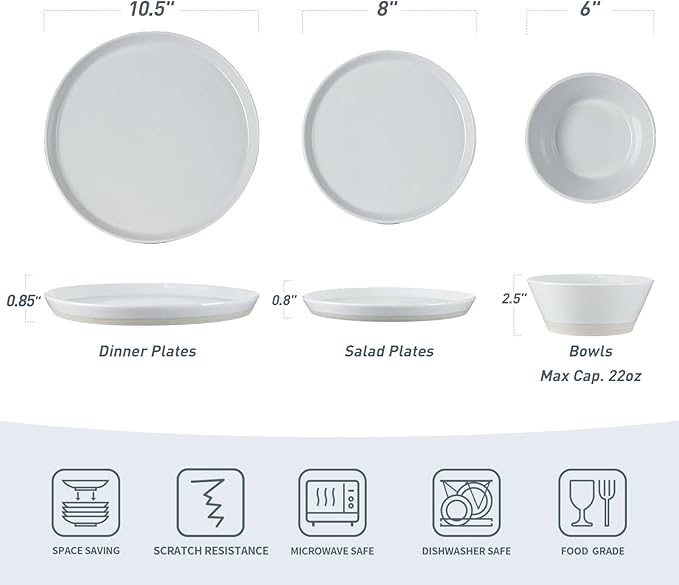 Famiware Saturn Speckled Dinnerware Sets for 6 (18 Pieces), Stoneware Plates and Bowls Dish Set - Chip and Scratch Resistant, Microwave and Dishwasher Safe, Light Gray