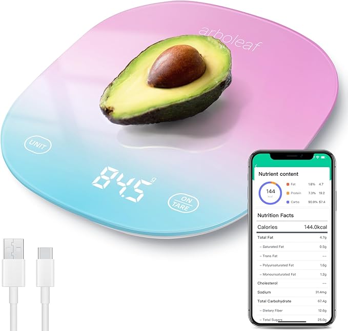 arboleaf Food Scale Rechargeable, Food Scales Digital Weight Grams and oz, Kitchen Scales Digital Weight, Smart Baking Measuring Food Scales for Kitchen Gift, Weight Loss, 0.1oz/0.5g, 22lbs/10kg