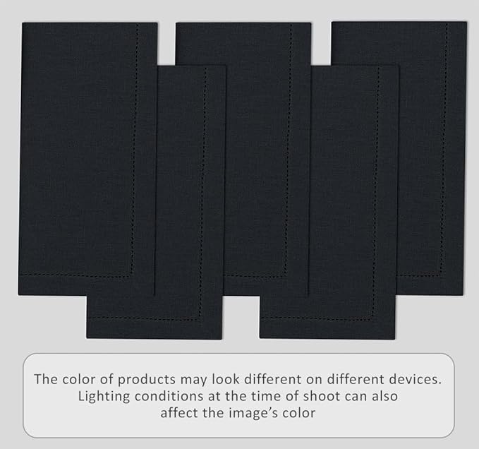 Ruvanti Premium Linen Napkins Set of 4-20x20 Inch, Classic Hemstitch, Mitered Corner Cloth Napkins‎‎ - Soft, Elegant Dinner Napkins Cloth Washable for Weddings, Parties, Everyday Use - Black