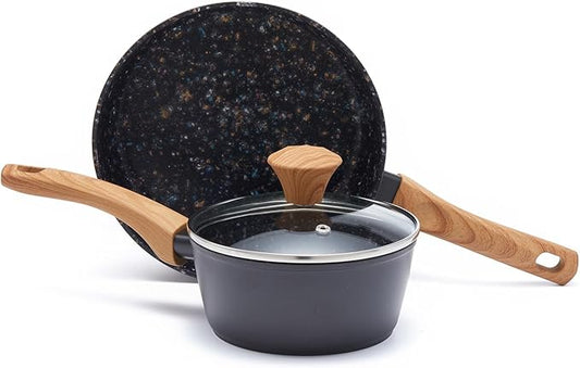 2-Piece Nonstick Cookware Set, 8.5 Inch Frying Pan & 1.43QT Saucepan with Lid | PFAS & PFOA Free Non-Toxic Coating | Induction Compatible, Dishwasher Safe | Pots and Pans Set for Beginner Kitchen