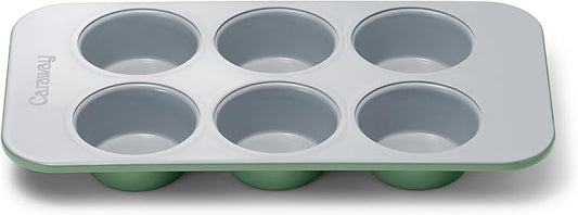 Caraway Nonstick Ceramic 6 Cup Muffin Pan – Non-Toxic, PTFE & PFOA Free – Oven Safe – Aluminized Steel Core – Small Muffin Pan for Baking Cupcakes, Muffins & More - Sage