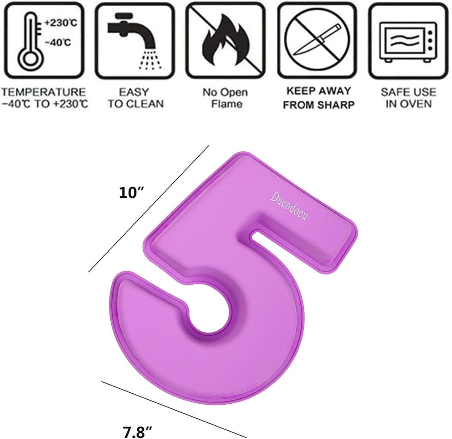 Ducodocu Large Silicone Number Cake Mould 3D Novelty Cake Pan DIY Baking Mold for Birthday Anniversary Number of 5