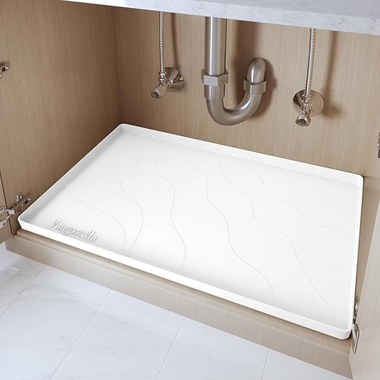 Heavy Duty Silicone Under Sink Mats for Kitchen Waterproof 19" x 19", Extra Thick Under Sink Rubber Mat Drip Tray, Raised Edge Under Sink Liner,Prevent Drips, Leaks, Spills,White