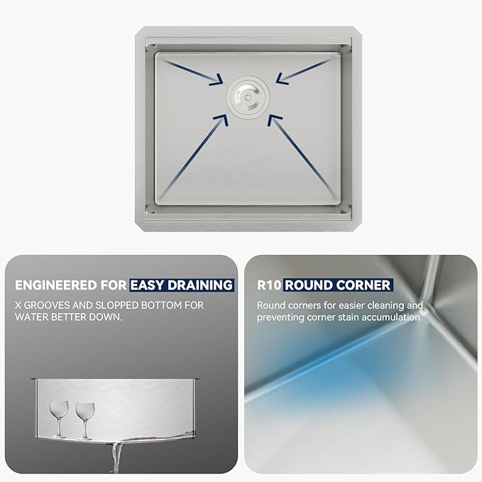 Lordear 21 Undermount Kitchen Sink -21x19 Inch Undermount Bar Sink Stainless Steel 16 Gauge Ledge Workstation Handmade RV Camper Mobile Home Kitchen Sink Basin with Full Cover Cutting Board