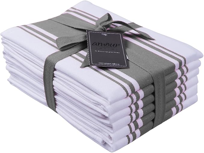 AMOUR INFINI Kitchen Towels 100% Cotton Pack of 6, Highly Absorbent Quick Drying Super Soft Premium Dish Towel for Kitchen with Hanging Loop Hand & Tea Towels - 20x28 Inch (Light Gray)