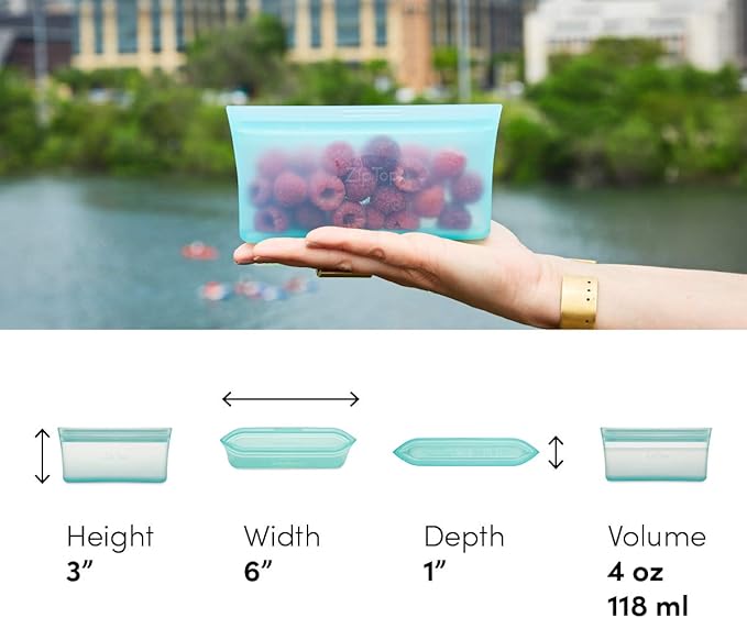 Zip Top Reusable Food Storage Bags | Snack Bag [Frost] | Silicone Meal Prep Container | Microwave, Dishwasher and Freezer Safe | Made in the USA