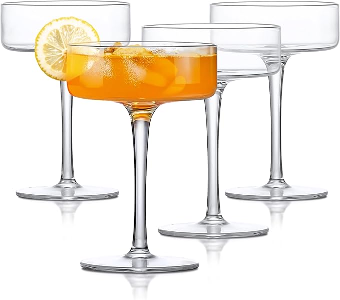 LEMONSODA Clear Martini Coupe Glasses - Classic Barware for Espresso Martini, Manhattan, Cosmopolitan – Handcrafted Luxury Glassware for Home Entertaining (Clear 6.5oz, Set of 4)