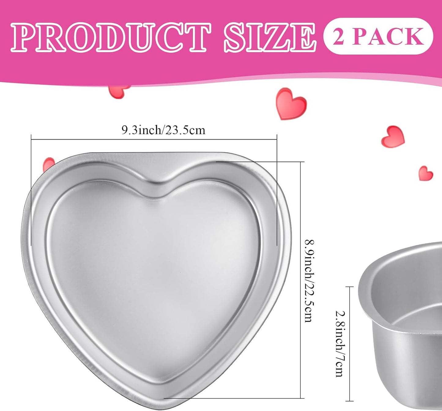 2Pcs Heart Shape Cake Pans, Aluminum Heart Cake Mold, Reusable 10 inch Cake Pan for Baking DIY for Wedding Birthday Family Occasions