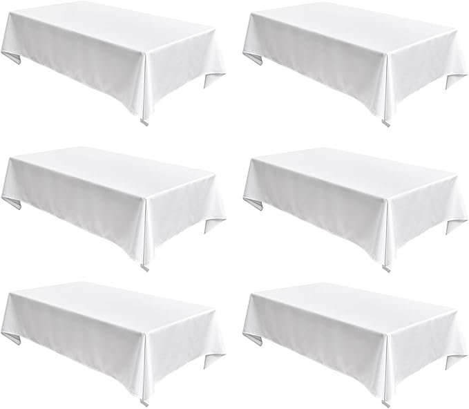 Fitable Faux Linen White Tablecloths for 8 Foot Rectangle Tables - 60 x 120 Inch - 6 Pack Fabric Textured Folding Table Clothes Faux Burlap Table Covers for Wedding, Party, Banquet, Birthday
