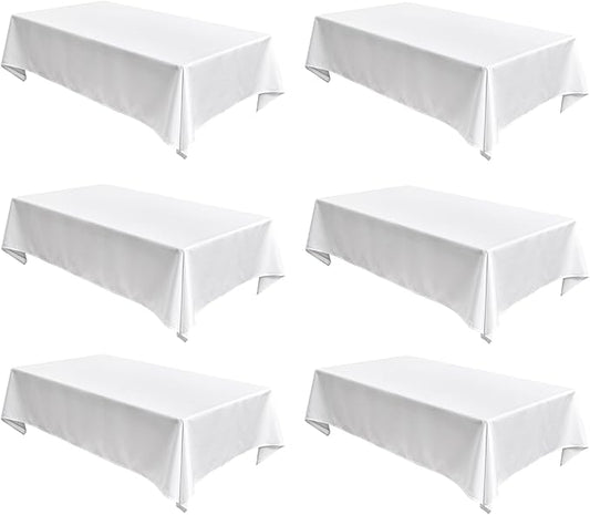 Fitable Faux Linen White Tablecloths for 8 Foot Rectangle Tables - 60 x 120 Inch - 6 Pack Fabric Textured Folding Table Clothes Faux Burlap Table Covers for Wedding, Party, Banquet, Birthday