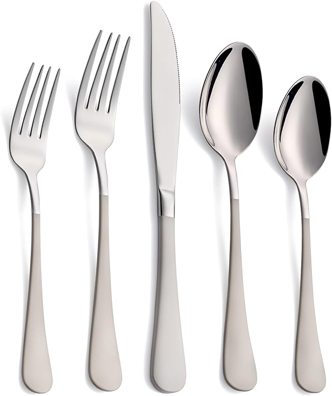 20-Piece Off White Silverware Set, 18/0 Stainless Steel Off White Handle Flatware Set, Service for 4, Modern Cutlery Set Includes Dinner Knives Forks Spoons,Mirror Polished,Dishwasher Safe