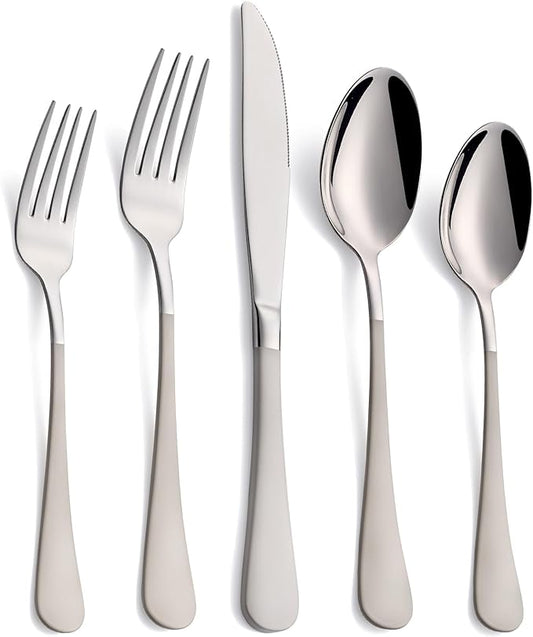 20-Piece Off White Silverware Set, 18/0 Stainless Steel Off White Handle Flatware Set, Service for 4, Modern Cutlery Set Includes Dinner Knives Forks Spoons,Mirror Polished,Dishwasher Safe