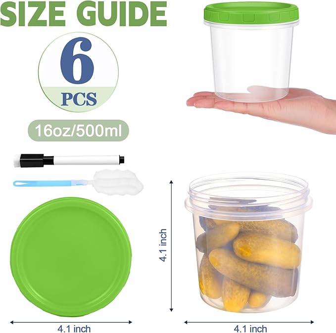 16 oz Plastic Deli Containers with Lids, 6 Pack Stackable Small Freezer Containers, Reusable 2 Cup Food Storage Containers with Pen and Brush, Microwave & Dishwasher Safe, BPA Free