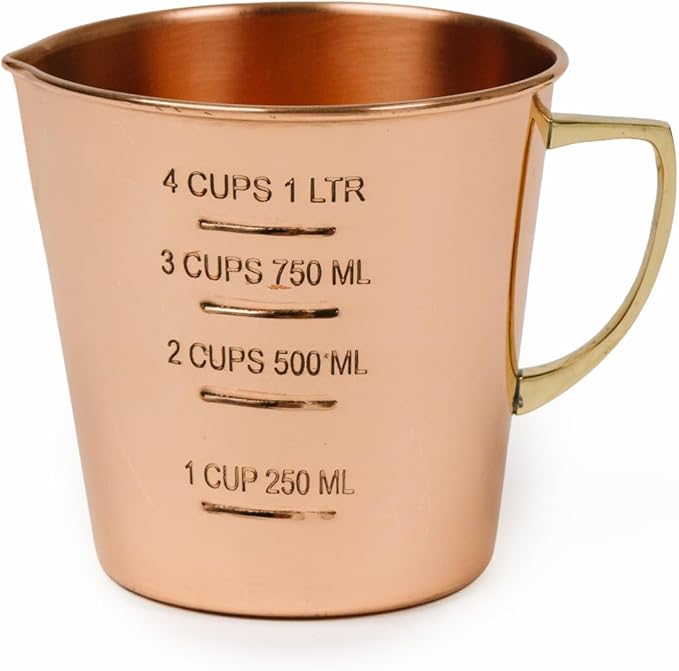 4 Measuring Cup | Stainless Steel with Copper Finish | Heavy-Duty, Rust-Resistant, Easy-Read Measurements | Kitchen Measuring Tool for Baking, Cooking, Liquids, Dry Ingredients