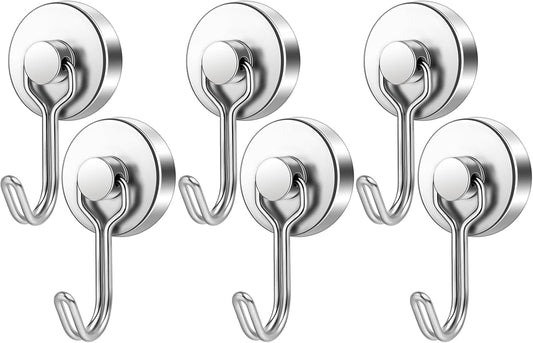 FINDMAG Strong Magnetic Hooks, 40lbs+ Magnetic Hooks Heavy Duty 2025 Cruise Ship Essentials, Strong Neodymium Magnet Hooks for Classroom, Home, Refrigerator, Locker Accessories, 6 Pack, Silver