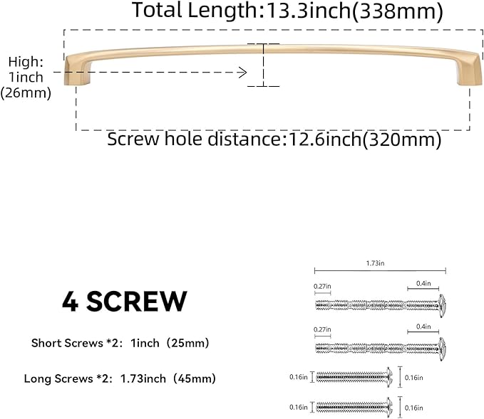 6 Pack 12-3/5 Inch(320mm) Kitchen Cabinet Handles Champagne Bronze Cabinet Pulls Zinc Alloy Drawer Pulls Kitchen Hardware