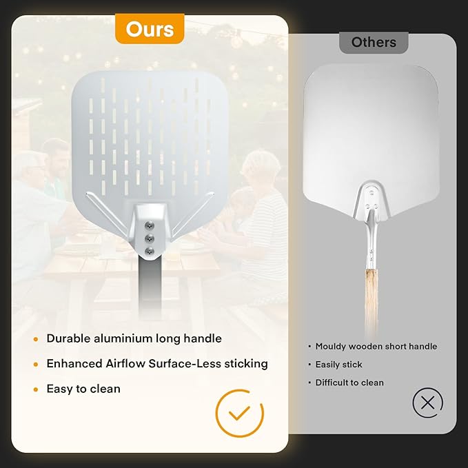 Yofuly 4PCS Pizza Oven Accessories, 12 Inch Perforated Pizza Peel, 9 Inch Round Turning Peel, Pizza Stone Cleaning Brush with Scraper, Rocker Cutter, Homemade Pizza Supplies Tools Kit