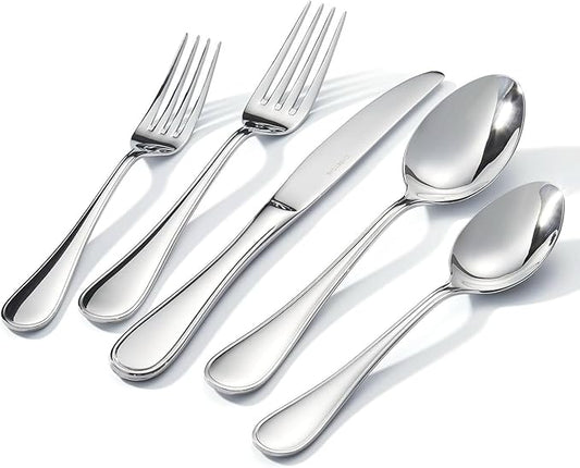 KINGSTONE 30 Piece Teardrop Silverware Set for 6, 18/10 Stainless Steel Flatware Set, Modern Design Cutlery Set for Home/Hotel/Wedding,Mirror Polished and Dishwasher Safe