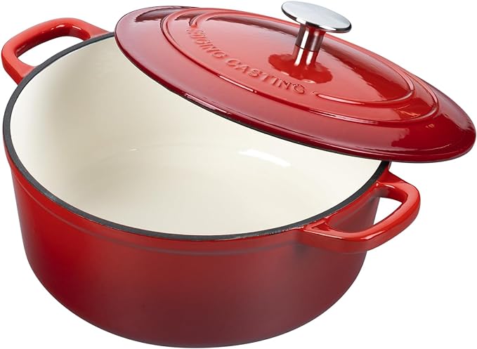 Enameled Cast Iron Dutch Oven Pot with Lid, 7 Quart, Round Dutch Ovens, Bread Oven Dual Handles, for Bread Baking, Oven Safe up to 500°F, Red