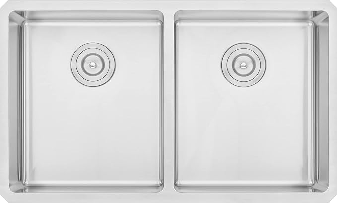 32 in. x 19 in. x 10 in. 16-Gauge Stainless Steel Undermount 50/50 Double Bowl Kitchen Sink with Silicon Dishrack and Strainer