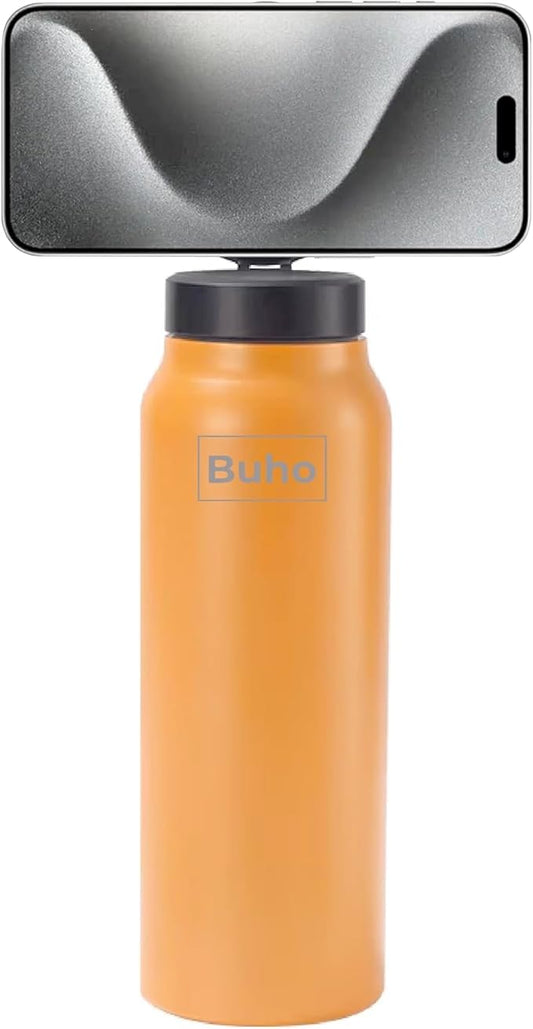 Tumbler with Magnetic Lid – 24 oz Stainless Steel Insulated Cup, Built-in Phone Tripod, Hot & Cold Drinks, Modern & Durable Design (Orange)