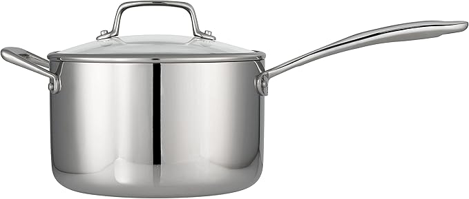 Tramontina Tri-Ply Clad Stainless Steel 4-Quart Sauce Pan with Glass Lid, Induction-Ready, Dishwasher-Safe, NSF-Certified