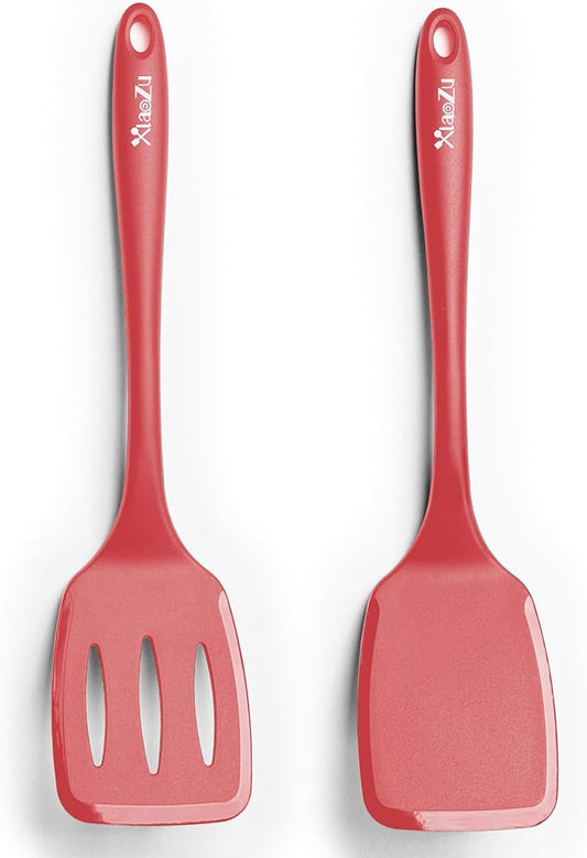 600˚F Heat Resistant Silicone Spatula Set, 13.6" Kitchen Spatula Turners for Non Stick Cookware, Flexible Spatulas with Thin Edges, Seamless Cooking Utensils for Fish, Eggs, Pancakes, Red