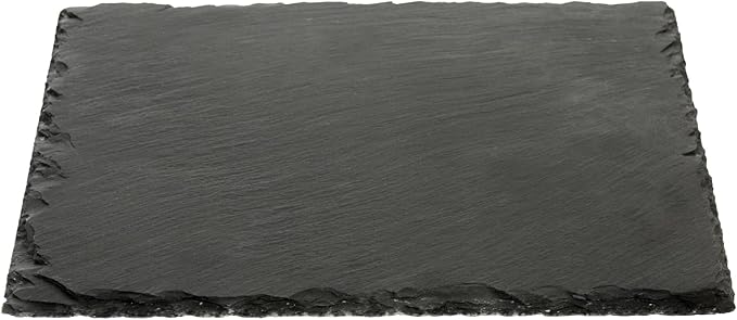 Restaurantware Slate Serving Tray 1 Pack of 10 x 10" Foam Feet Charcuterie Stone Plate Rustic Edges Freezable Black Square Serving Display Cheese Board for Kitchen, Gourmet, Dining, Parties