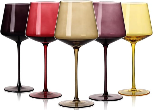 Colored Wine Glasses Set of 6-18oz【Hand Blown】Sunset Colorful Wine Glasses with Stem-Muticolor Wine Glass