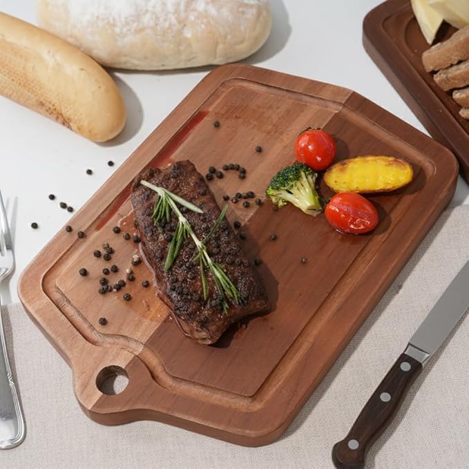 Acacia Wood Cutting Board 12 x 8 In, Wooden Cutting Boards for Kitchen Non Toxic Dishwasher Safe Non Slip, Small Cutting Board for Meat, Charcuterie, Chopping