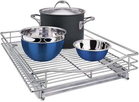 LYNK PROFESSIONAL® Pull Out Cabinet Organizer, 17" x 21" Slide Out Drawers for Kitchen Cabinets - Sliding Pull-Out Pantry Shelves – Home Shelf Organizers - Lifetime Ltd. Warranty, Chrome