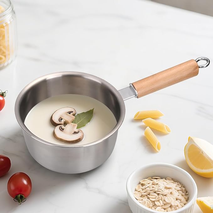 Sauce Pan with Lid, Amafox 1.5QT Stainless Steel Saucepan, Uncoated Non-toxic Sauce Pot with Detachable Handle, Small Pot with Induction Base for Most Cooktops, Dishwasher Safe